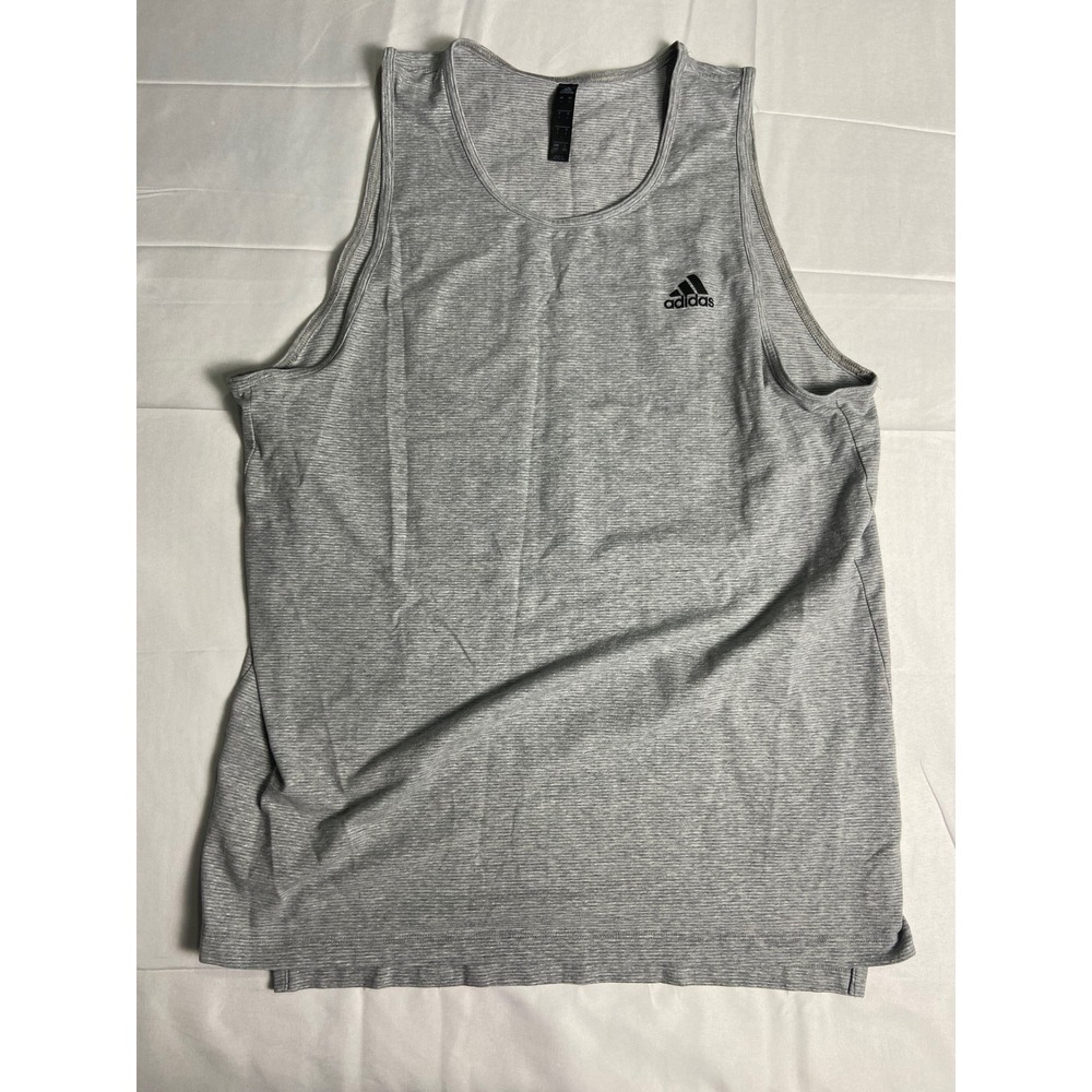 Adidas Mens Gray Striped Athletic Tank Top Shirt  Large